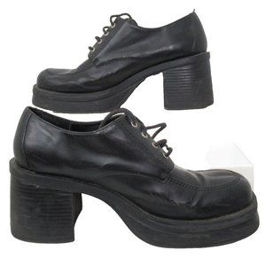 Skechers Platform Chunky Shoes Somethin Else Black Lace Up Y2K Lug Sole Size 8-9